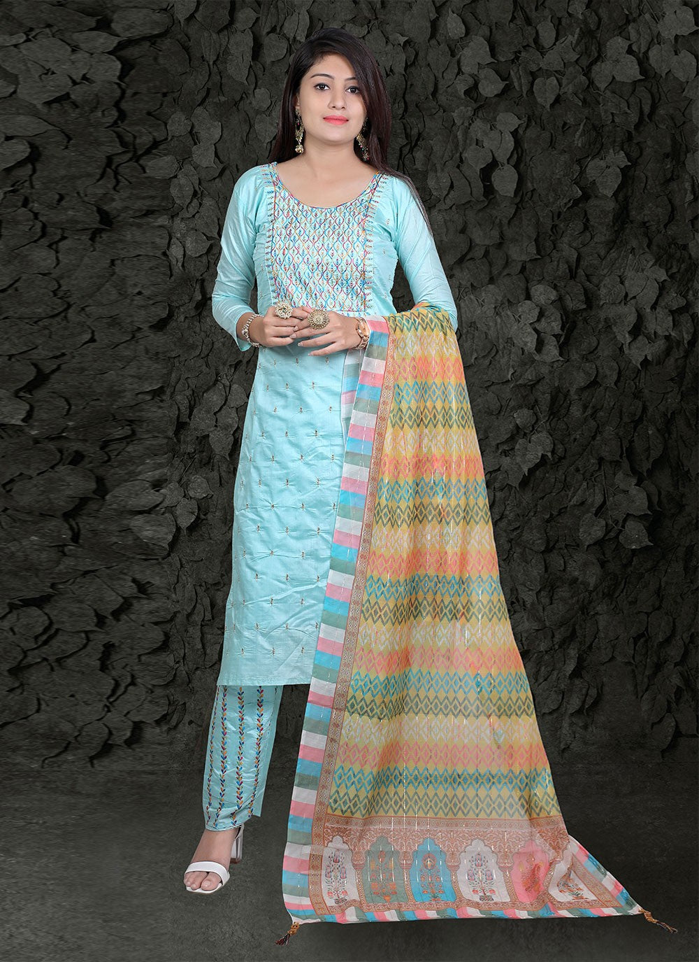 Chanderi Silk Pant Style Suit - T758