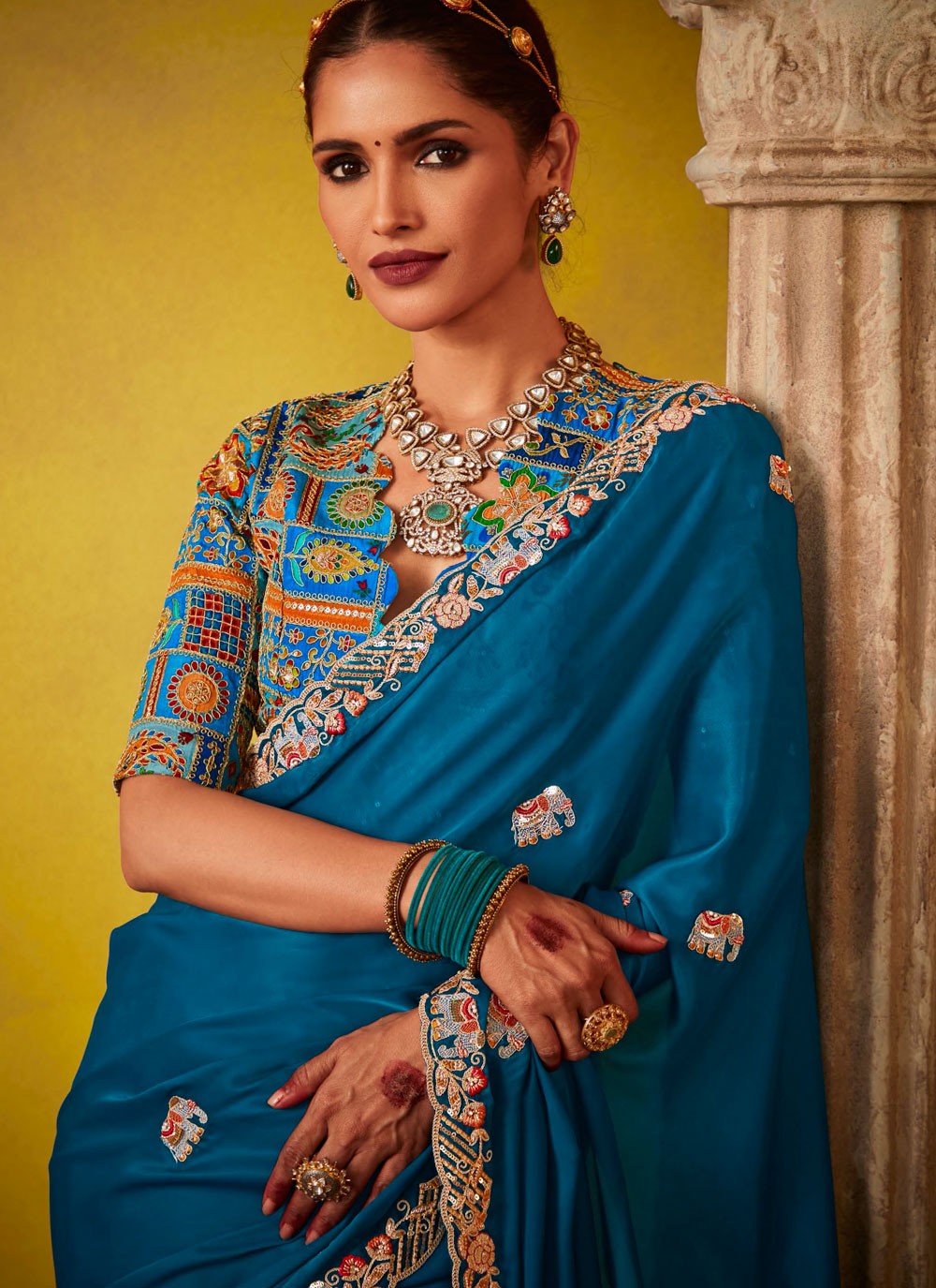 Cut Work, Embroidered, Stones, Zari Silk Saree - S12188