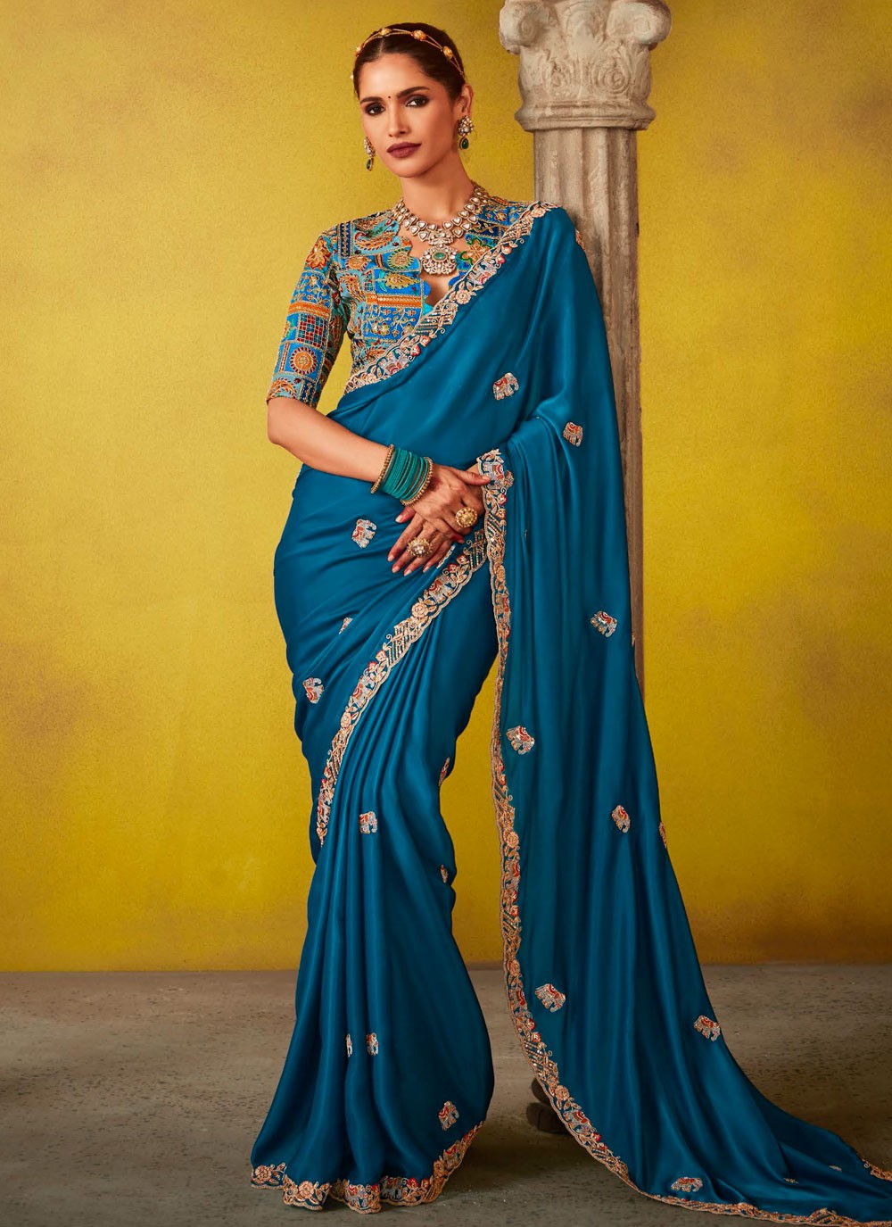 Cut Work, Embroidered, Stones, Zari Silk Saree - S12188