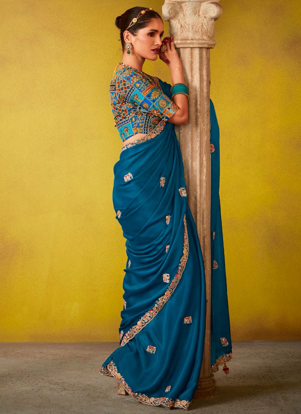 Cut Work, Embroidered, Stones, Zari Silk Saree - S12188