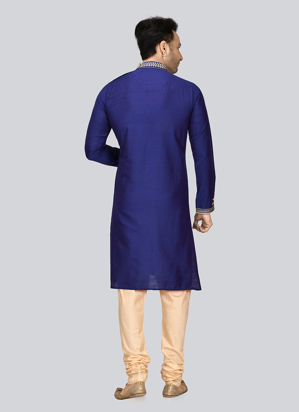 Embroidered Dupion Silk Blue Kurta Pyjama - M2348