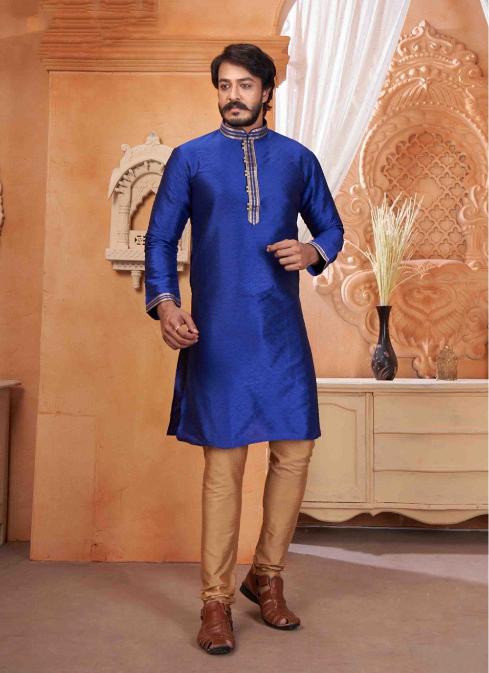 Embroidered Chinon Blue Kurta Pyjama - M1833