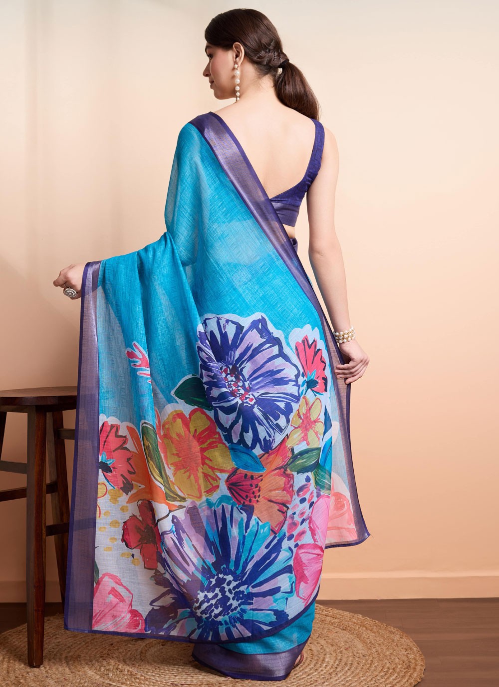 Printed Linen Saree - S12062