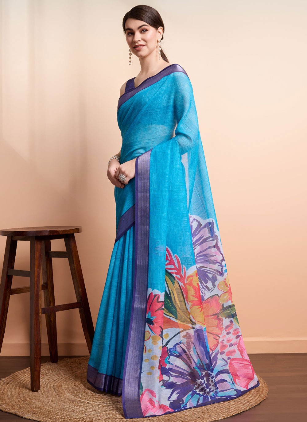 Printed Linen Saree - S12062