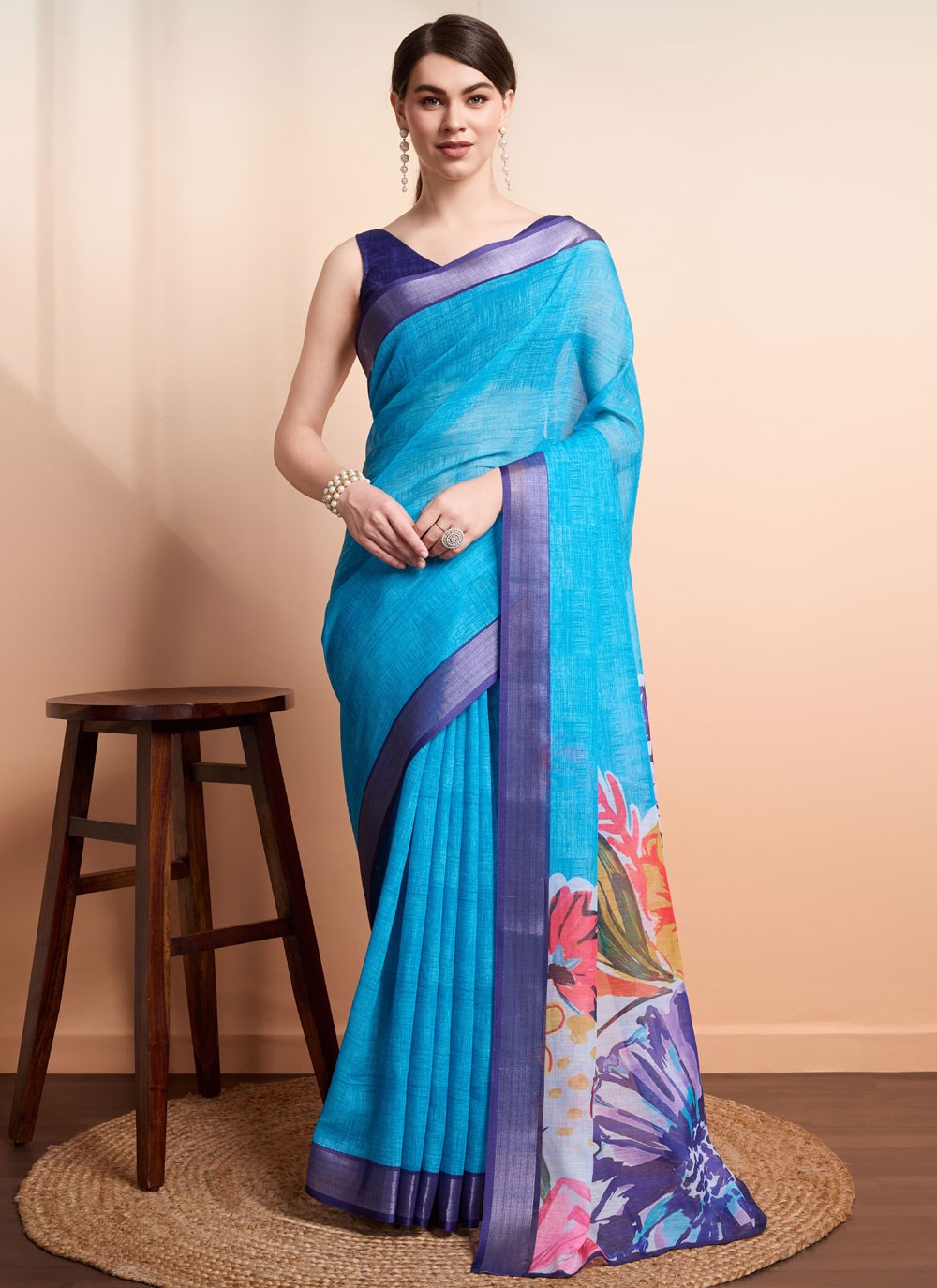 Printed Linen Saree - S12062