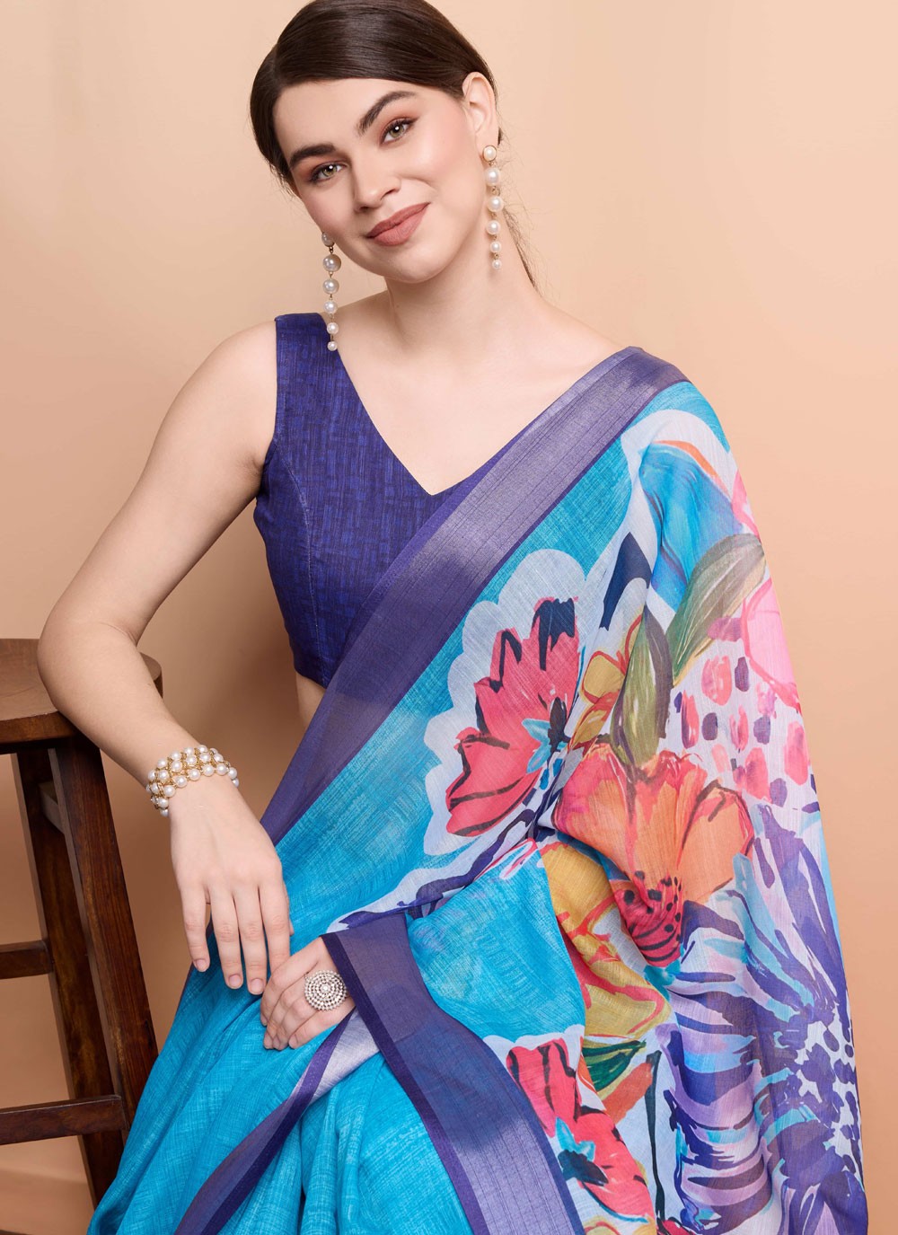 Printed Linen Saree - S12062