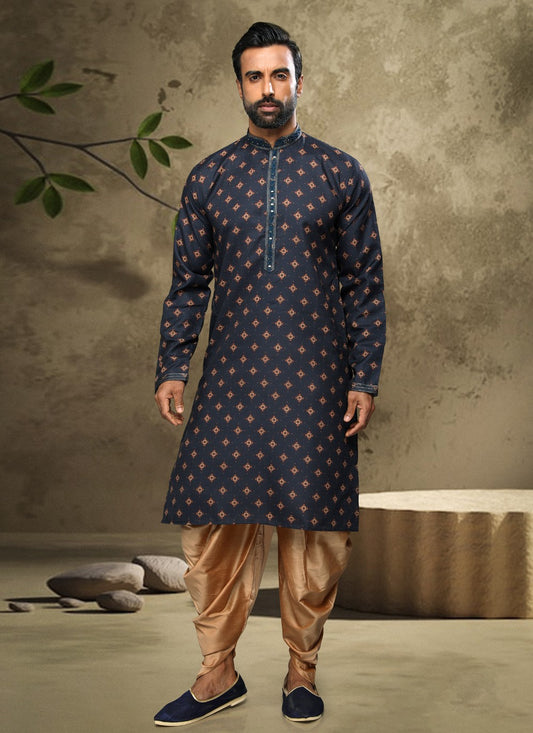 Digital Print Handloom Cotton Blue Dhoti Kurta - M3866