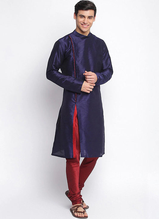 Plain Dupion Silk Blue Indo Western - M2439