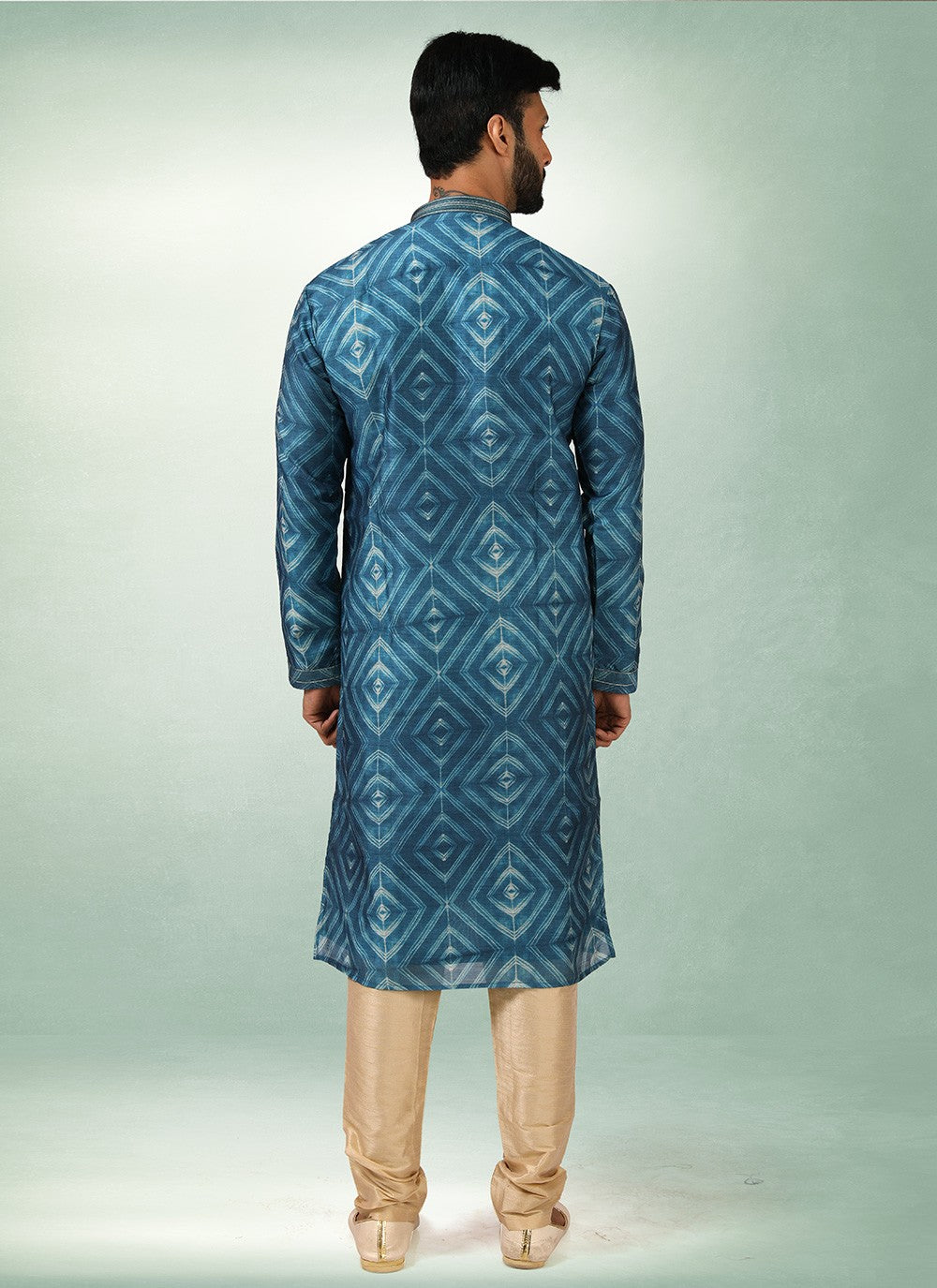 Printed Art Silk Blue Kurta Pyjama - M2847