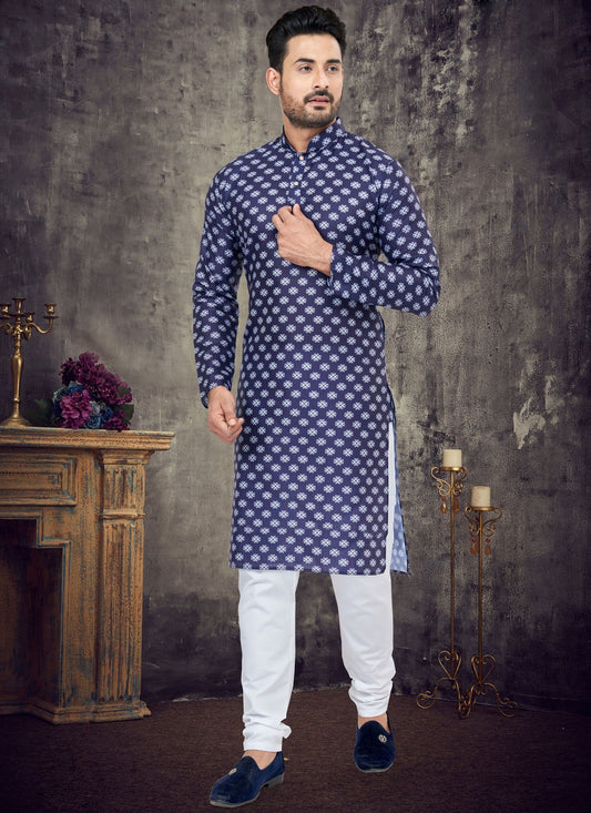 Digital Print Cotton Blue Kurta Pyjama - M4569