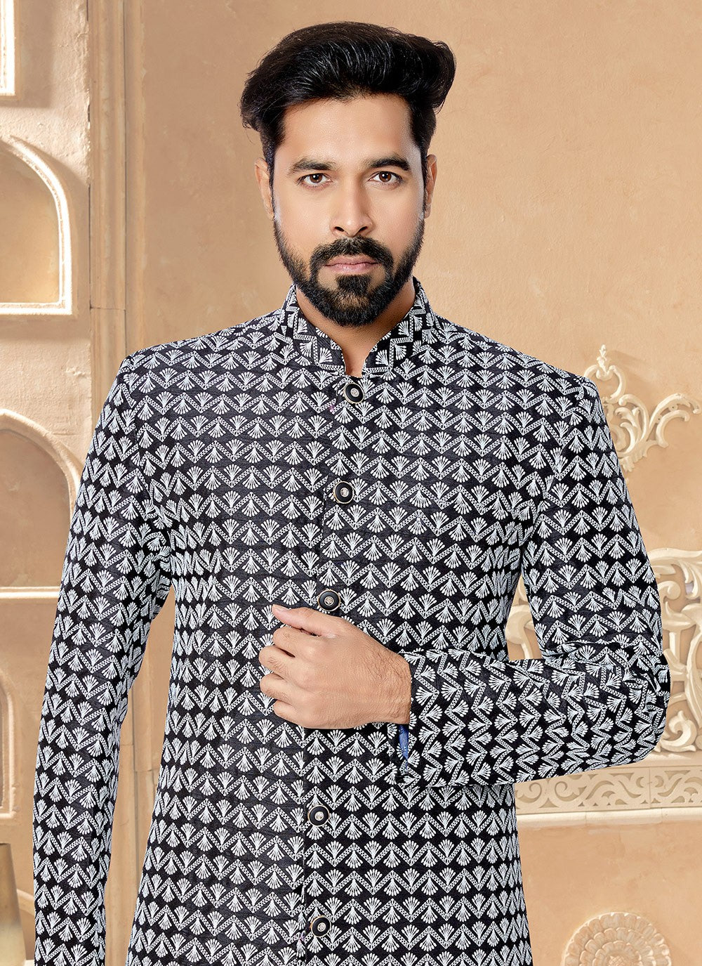 Embroidered Silk Blue Kurta Pyjama - M4966