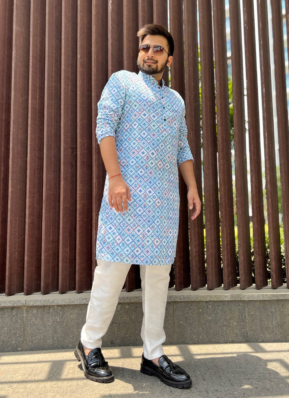 Embroidered Soft Cotton Blue Kurta Pyjama - M5165