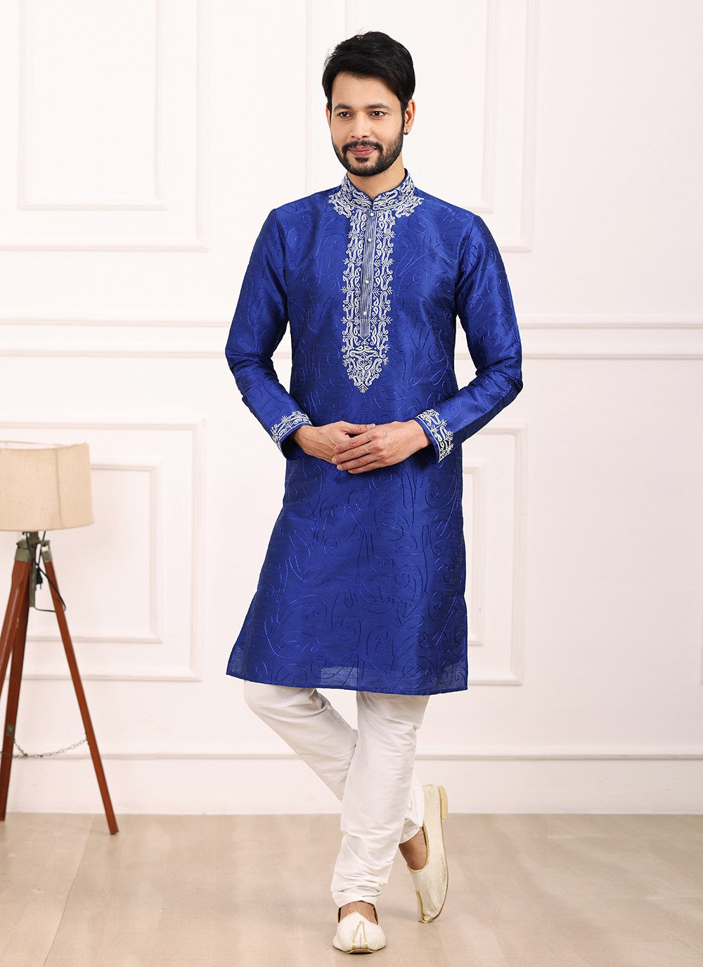 Thread Banarasi Silk Blue Kurta Pyjama - M6132