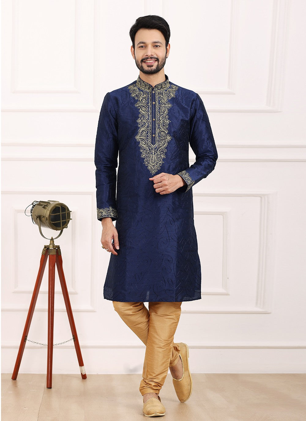 Thread Banarasi Silk Blue Kurta Pyjama - M6136