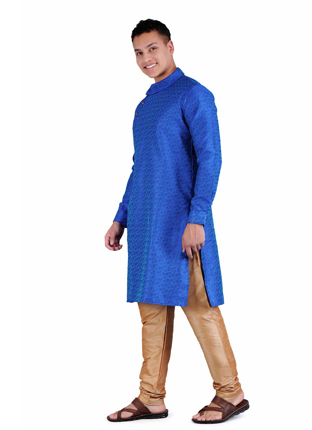 Weaving Zari Jacquard, Satin Blue Kurta Pyjama - M6530