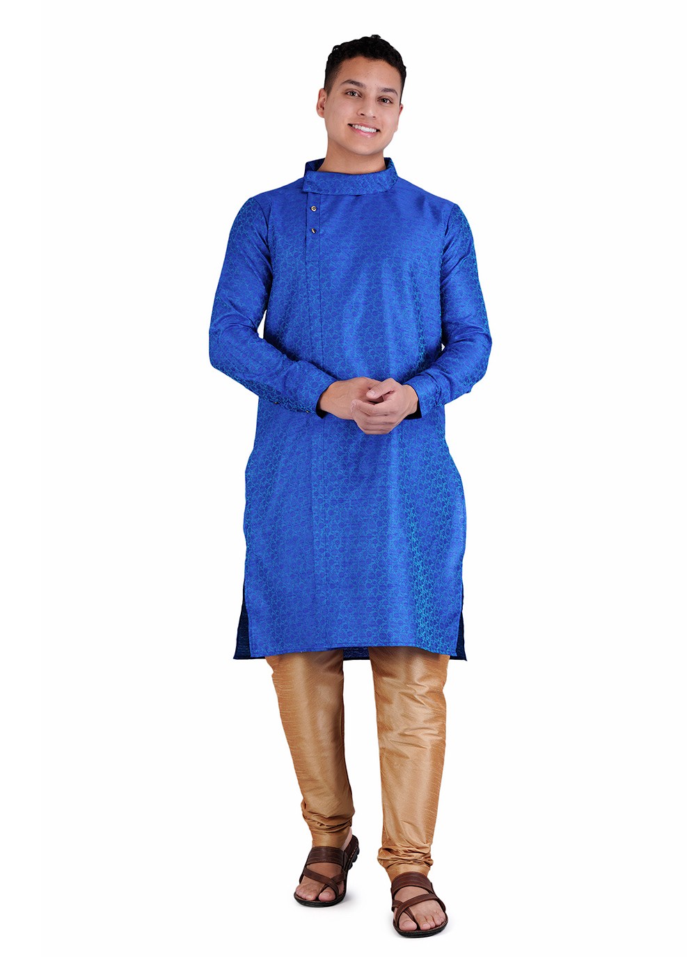 Weaving Zari Jacquard, Satin Blue Kurta Pyjama - M6530