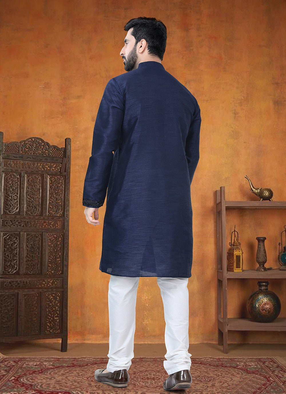 Patch Silk Blue Kurta Pyjama - M8763