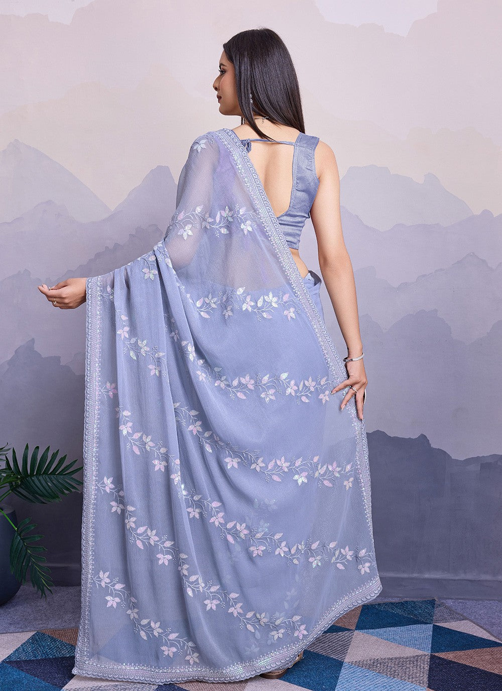 Trendy Embroidered Chiffon Saree - S8561