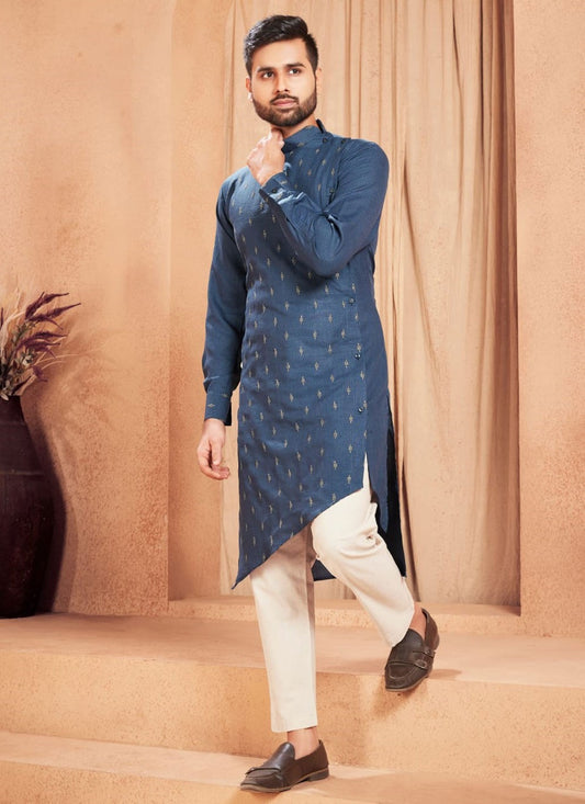 Buttis Cotton Blue Kurta Pyjama - M6716