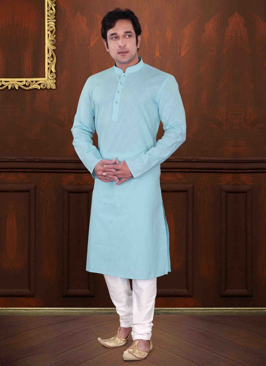 Plain Cotton Turquoise Kurta Pyjama - M1568