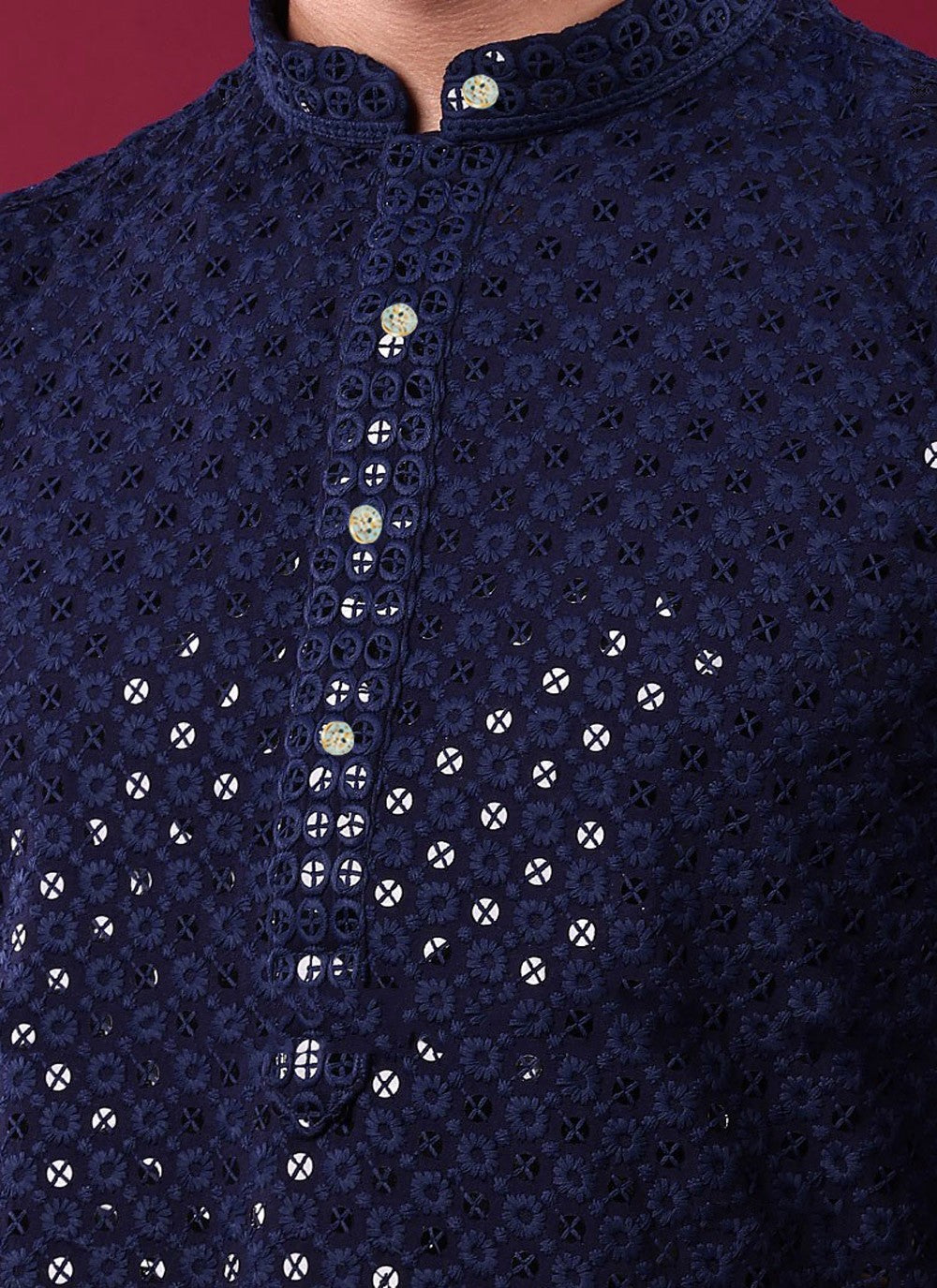 Chikankari Work Cotton Blue Kurta Pyjama - M4461