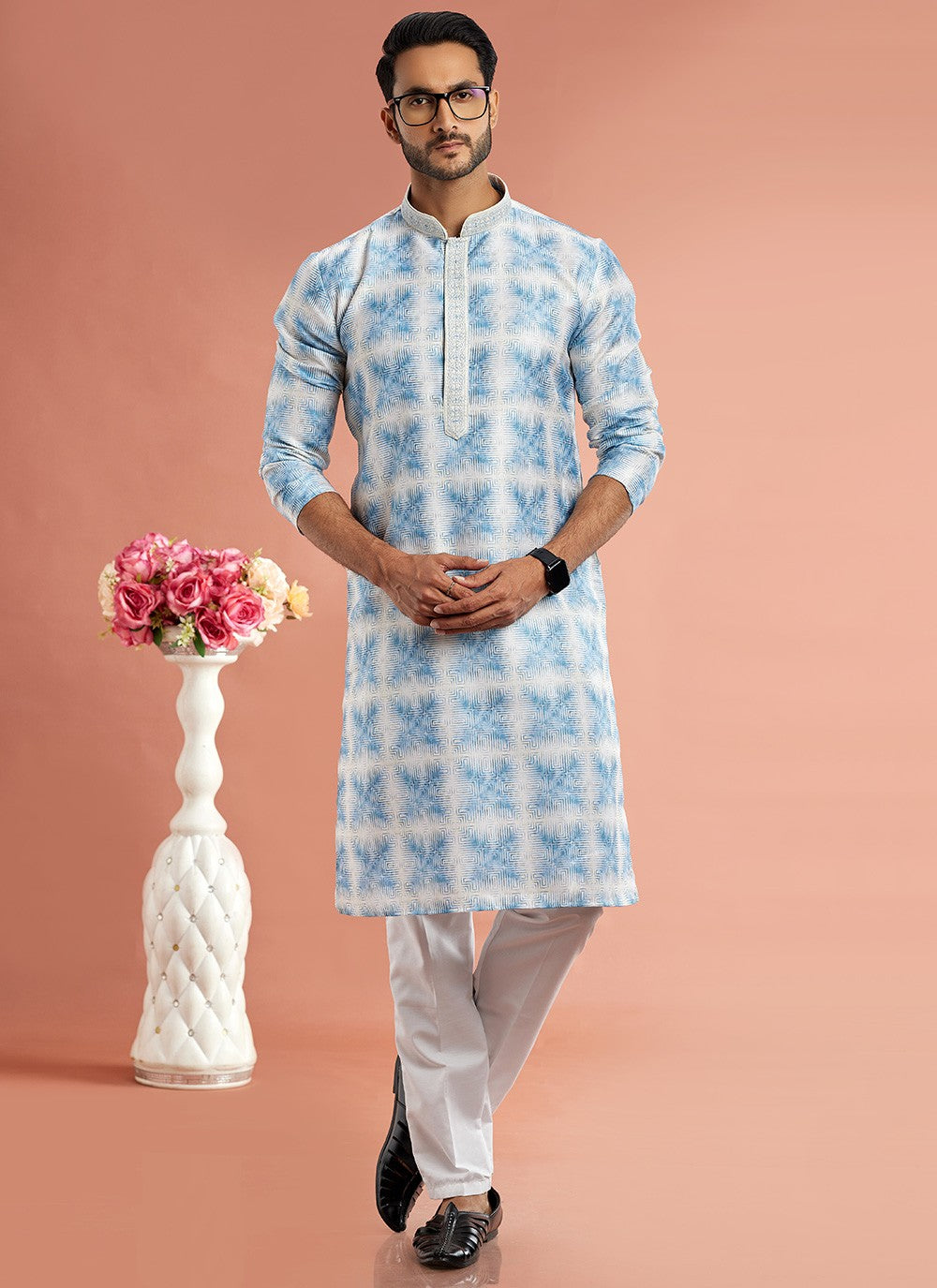 Digital Print Cotton Blue Kurta Pyjama - M7083