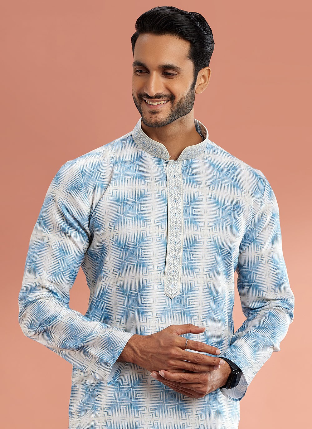 Digital Print Cotton Blue Kurta Pyjama - M7083