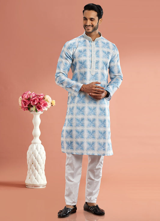 Digital Print Cotton Blue Kurta Pyjama - M7083