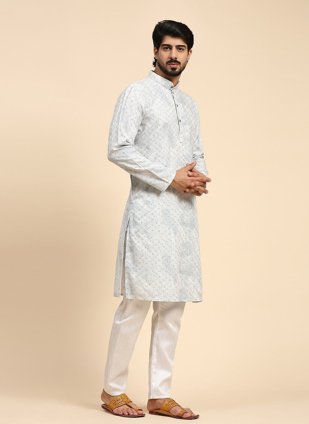 Digital Print Cotton Blue Kurta Pyjama - M8163