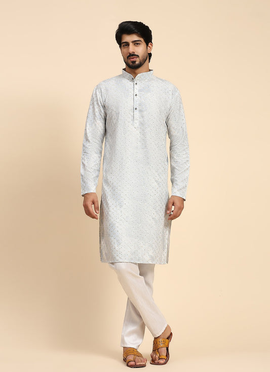 Digital Print Cotton Blue Kurta Pyjama - M8163