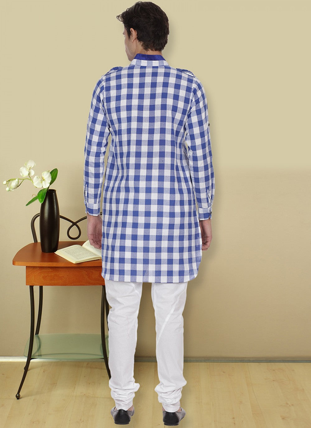 Patch Cotton Blue Kurta Pyjama - M1121