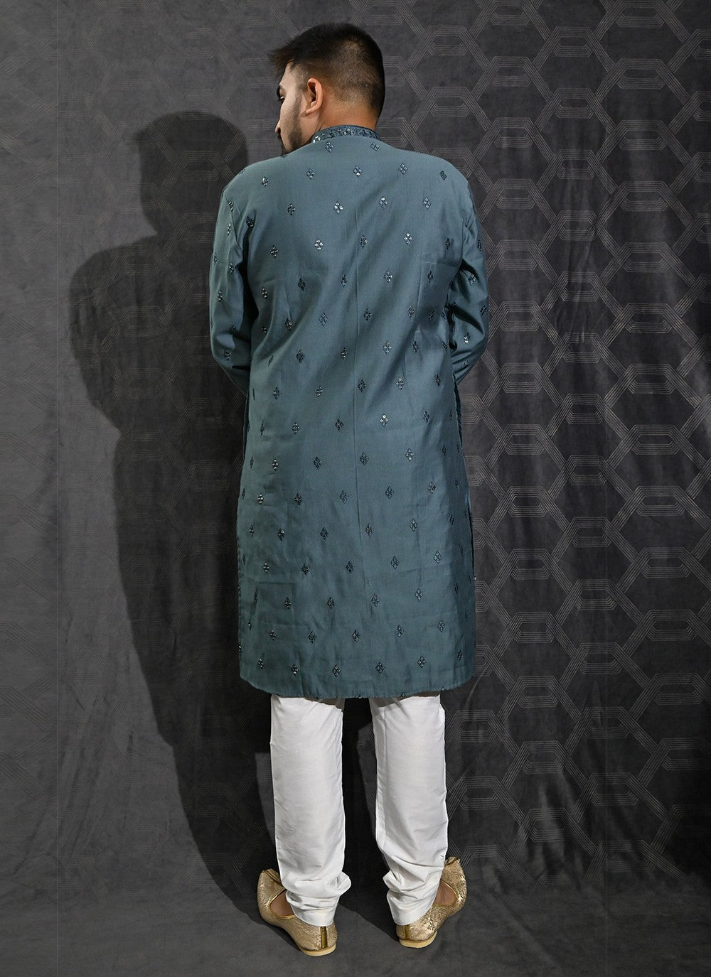 Embroidered Cotton Silk Blue Kurta Pyjama - M6187