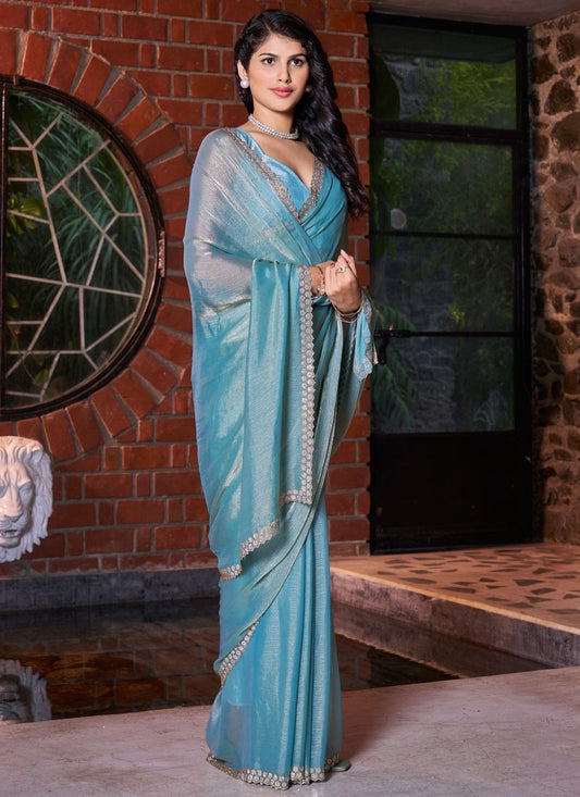 Cutdana, Swarovski Chiffon Satin Saree - S11556