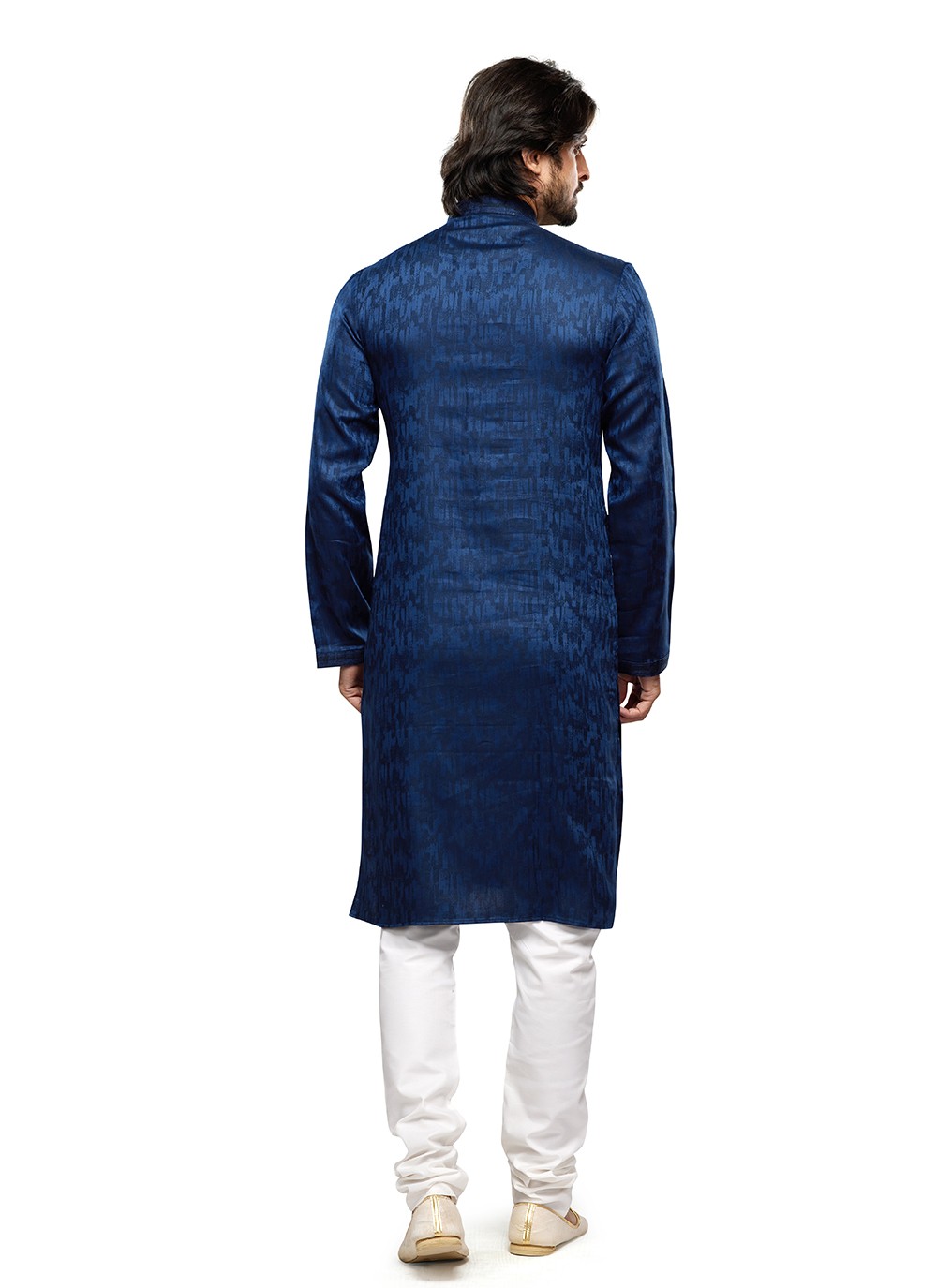 Digital Print Art Silk Blue Kurta Pyjama - M6747