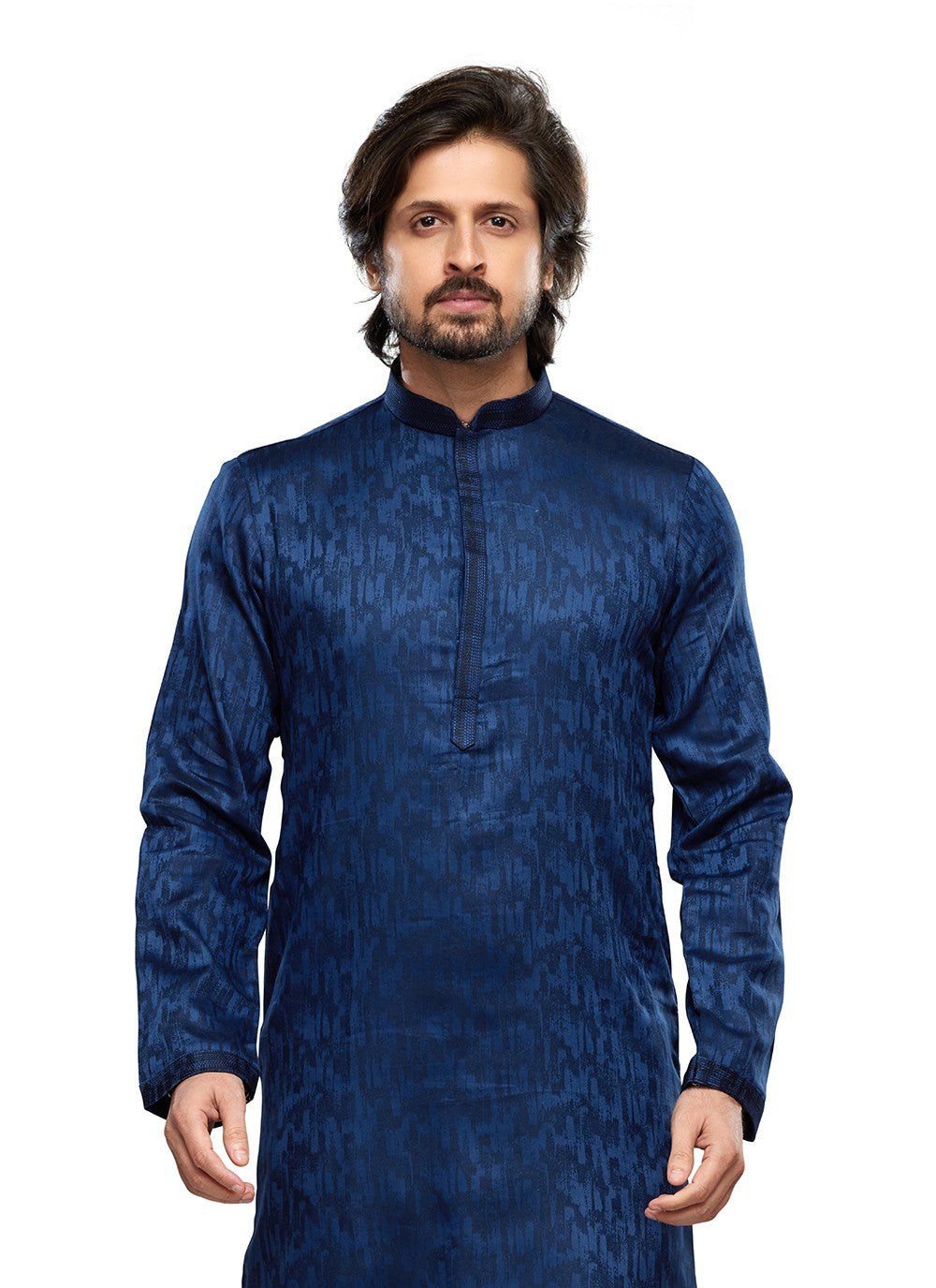 Digital Print Art Silk Blue Kurta Pyjama - M6747