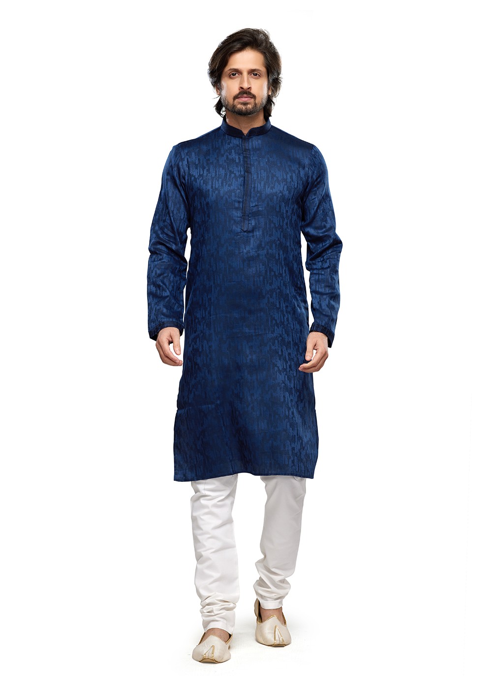 Digital Print Art Silk Blue Kurta Pyjama - M6747