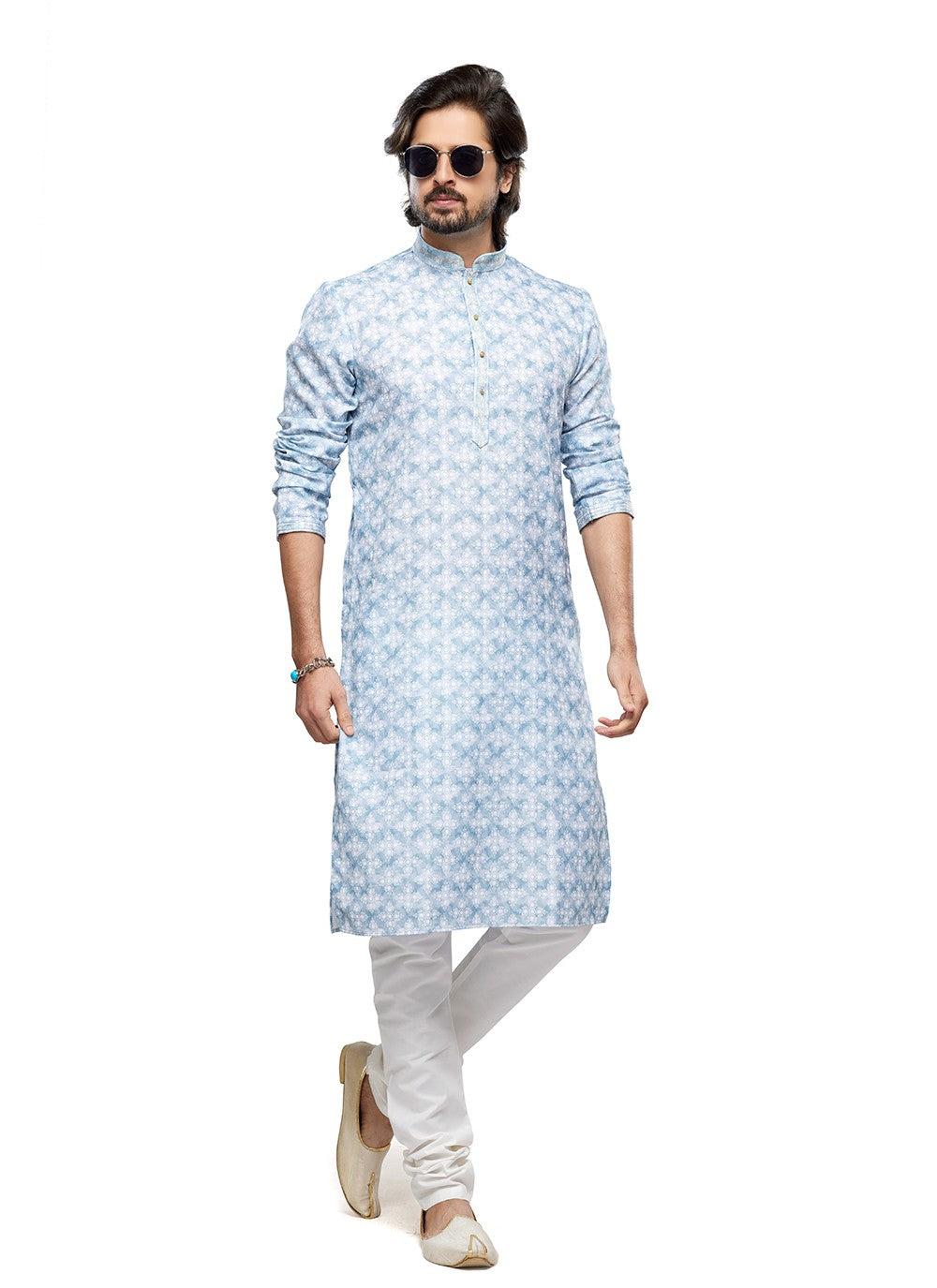 Digital Print Cotton Blue Kurta Pyjama - M6740