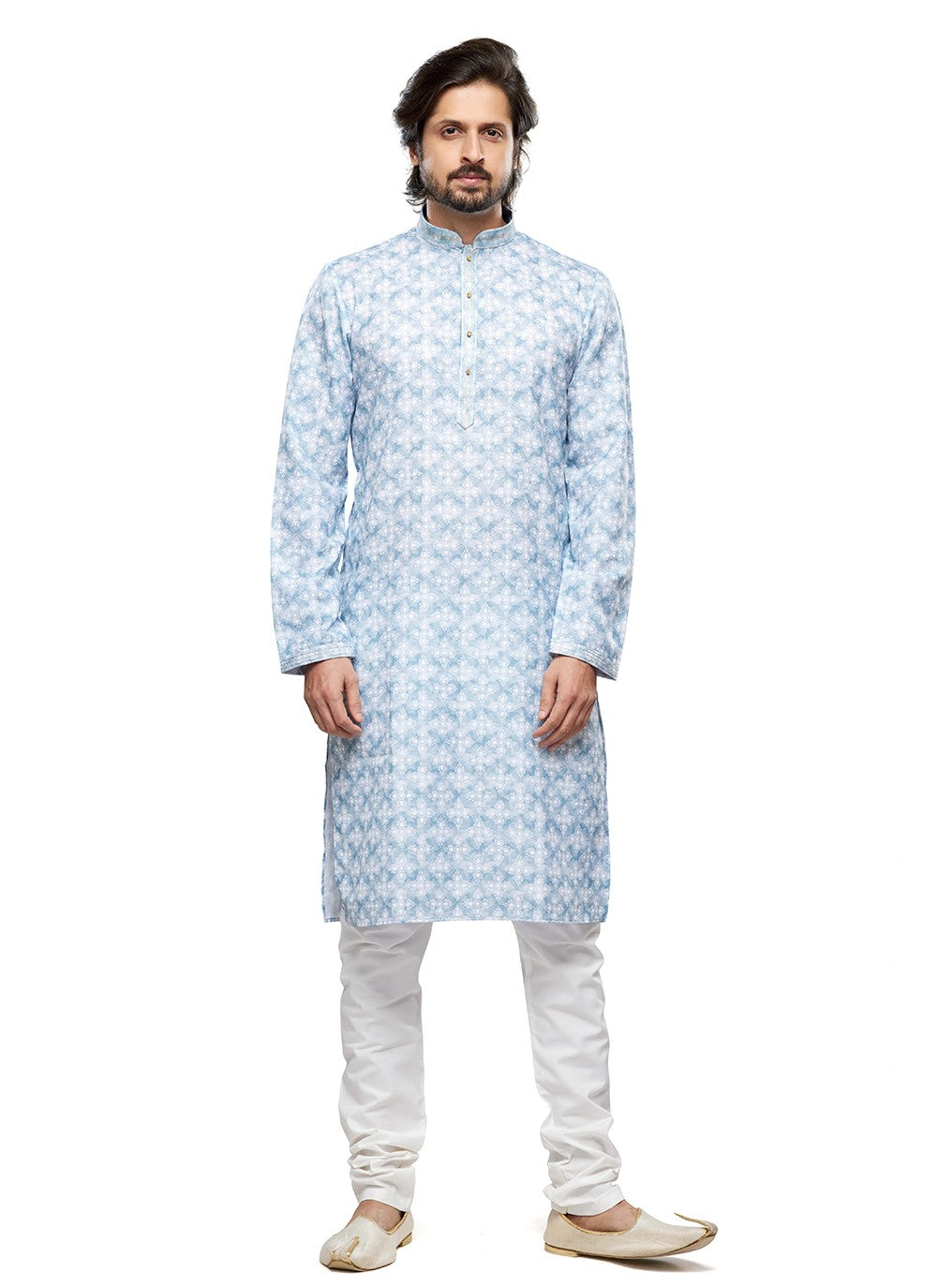 Digital Print Cotton Blue Kurta Pyjama - M6740