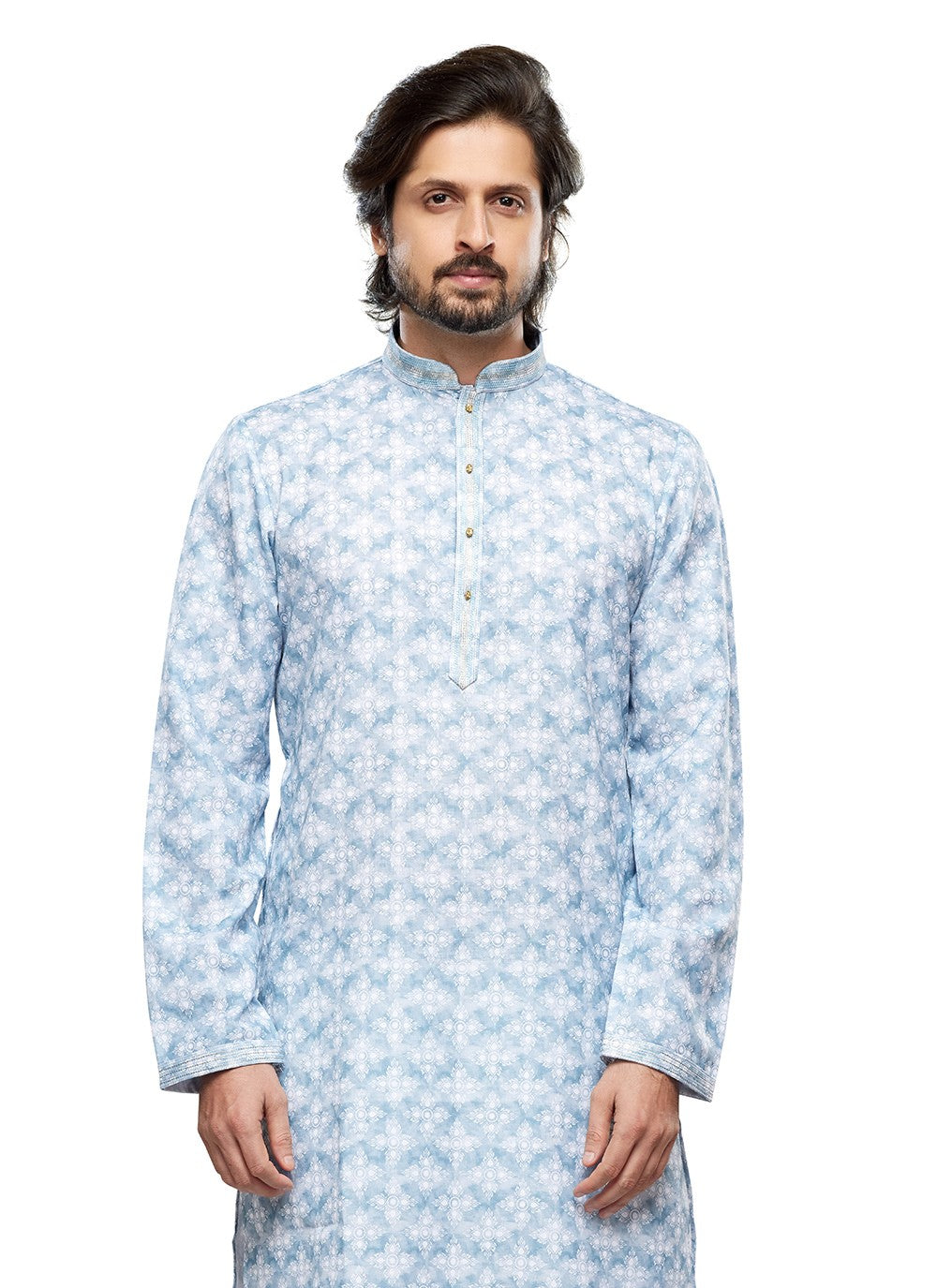 Digital Print Cotton Blue Kurta Pyjama - M6740