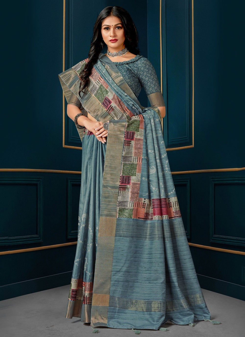 Classic Digital Print Silk Saree - S4691