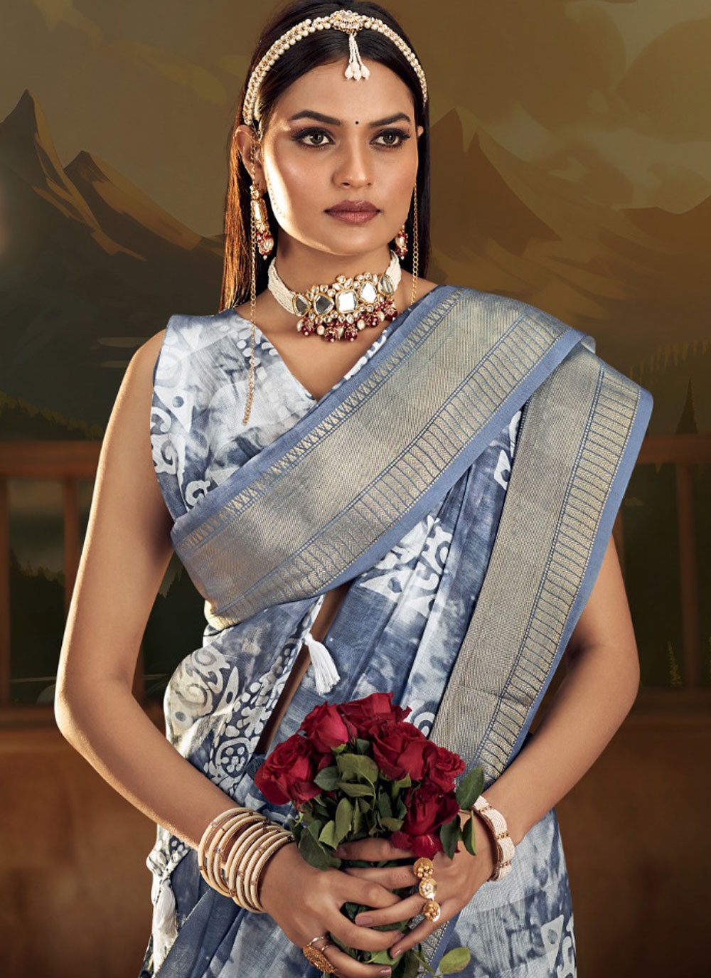 Classic Digital Print Cotton Saree - S6027