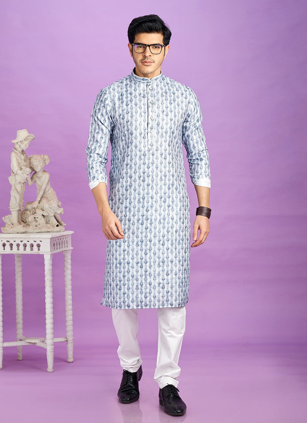 Digital Print Cotton Blue Kurta Pyjama - M6957