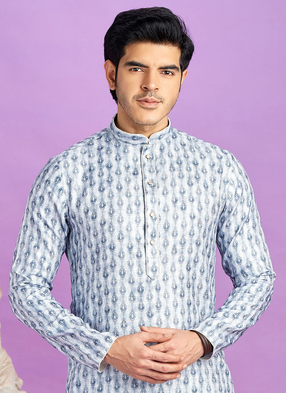 Digital Print Cotton Blue Kurta Pyjama - M6957