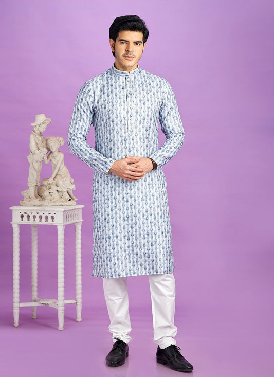 Digital Print Cotton Blue Kurta Pyjama - M6957