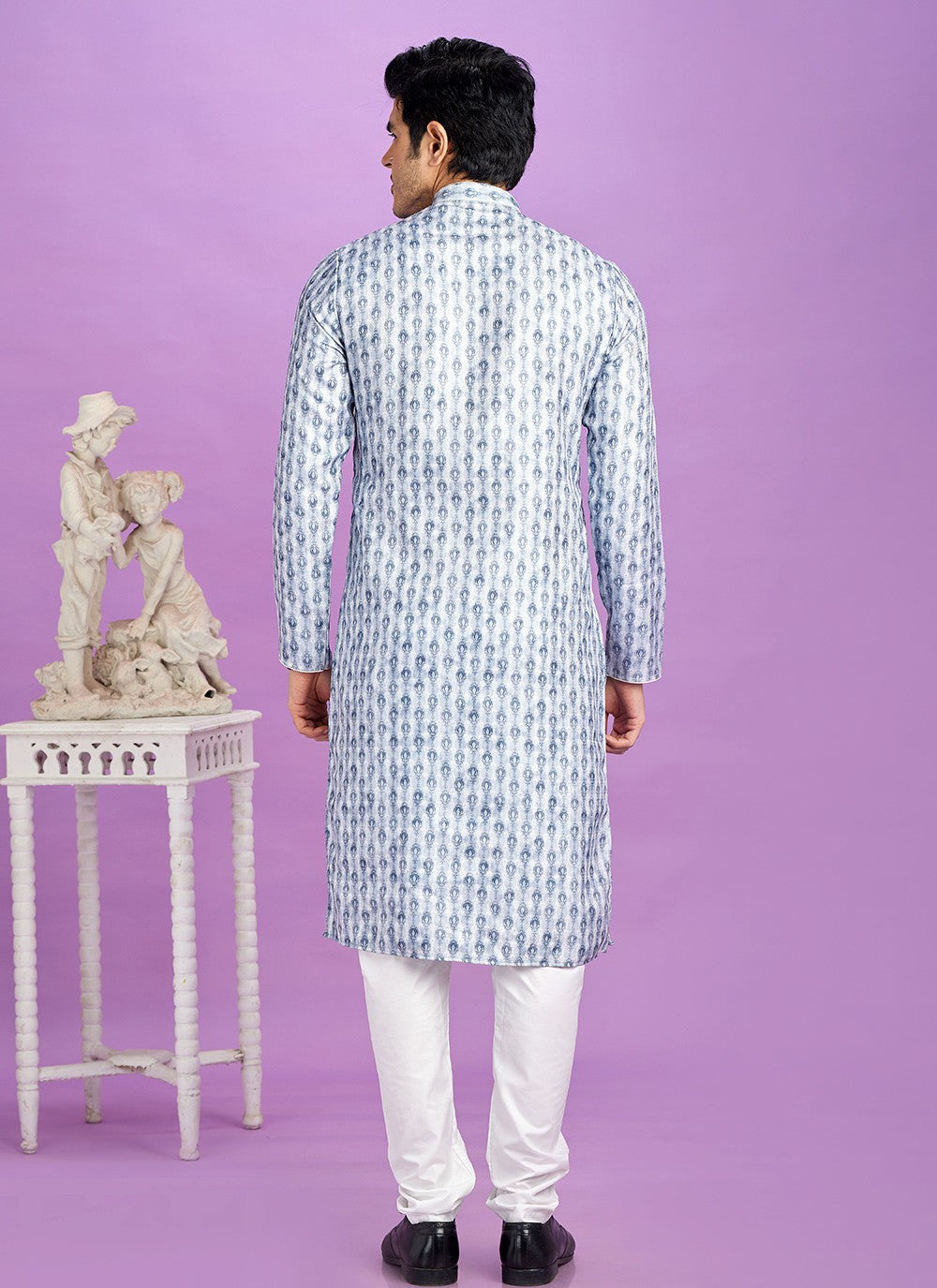 Digital Print Cotton Blue Kurta Pyjama - M6957