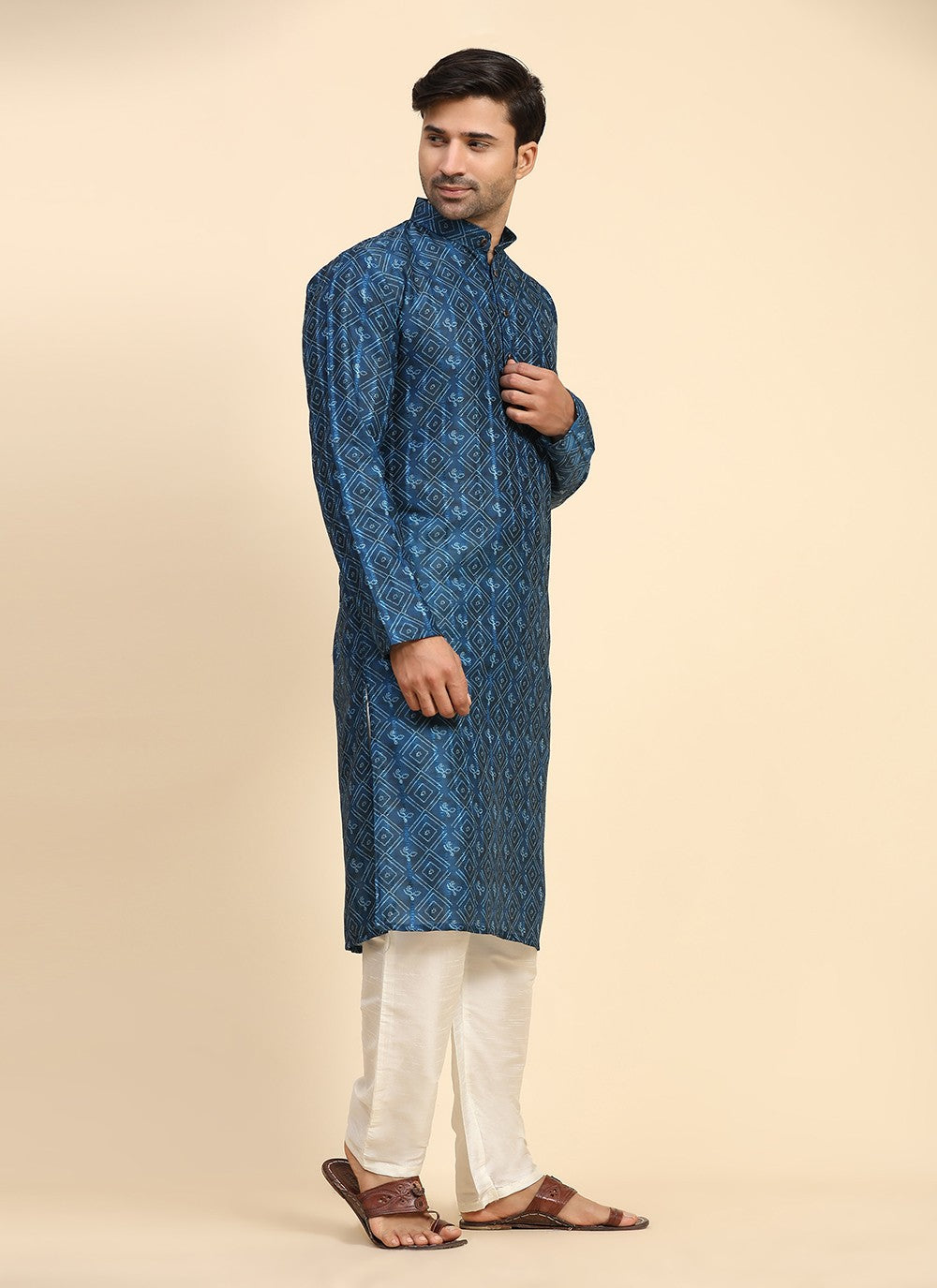 Digital Print Cotton Blue Kurta Pyjama - M8142