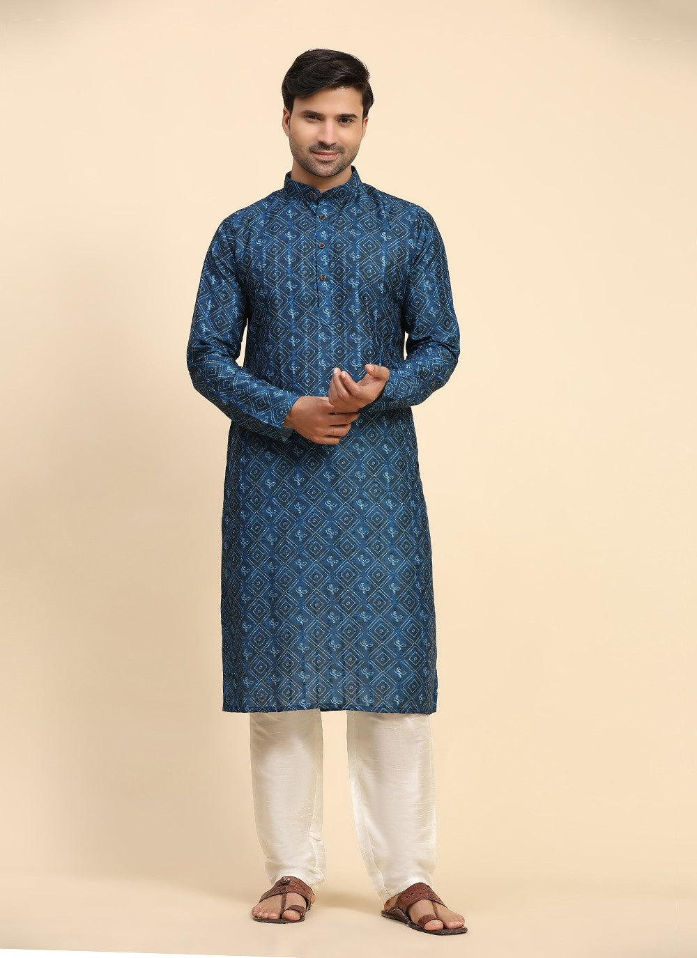 Digital Print Cotton Blue Kurta Pyjama - M8142