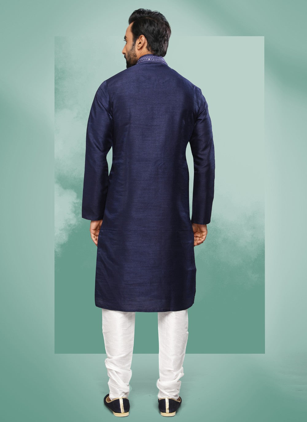 Embroidered Art Silk Blue Kurta Pyjama - M4370