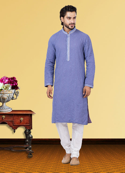 Embroidered Georgette Blue Kurta Pyjama - M3737