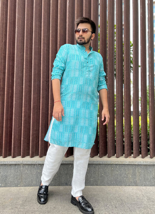 Embroidered Soft Cotton Blue Kurta Pyjama - M5167